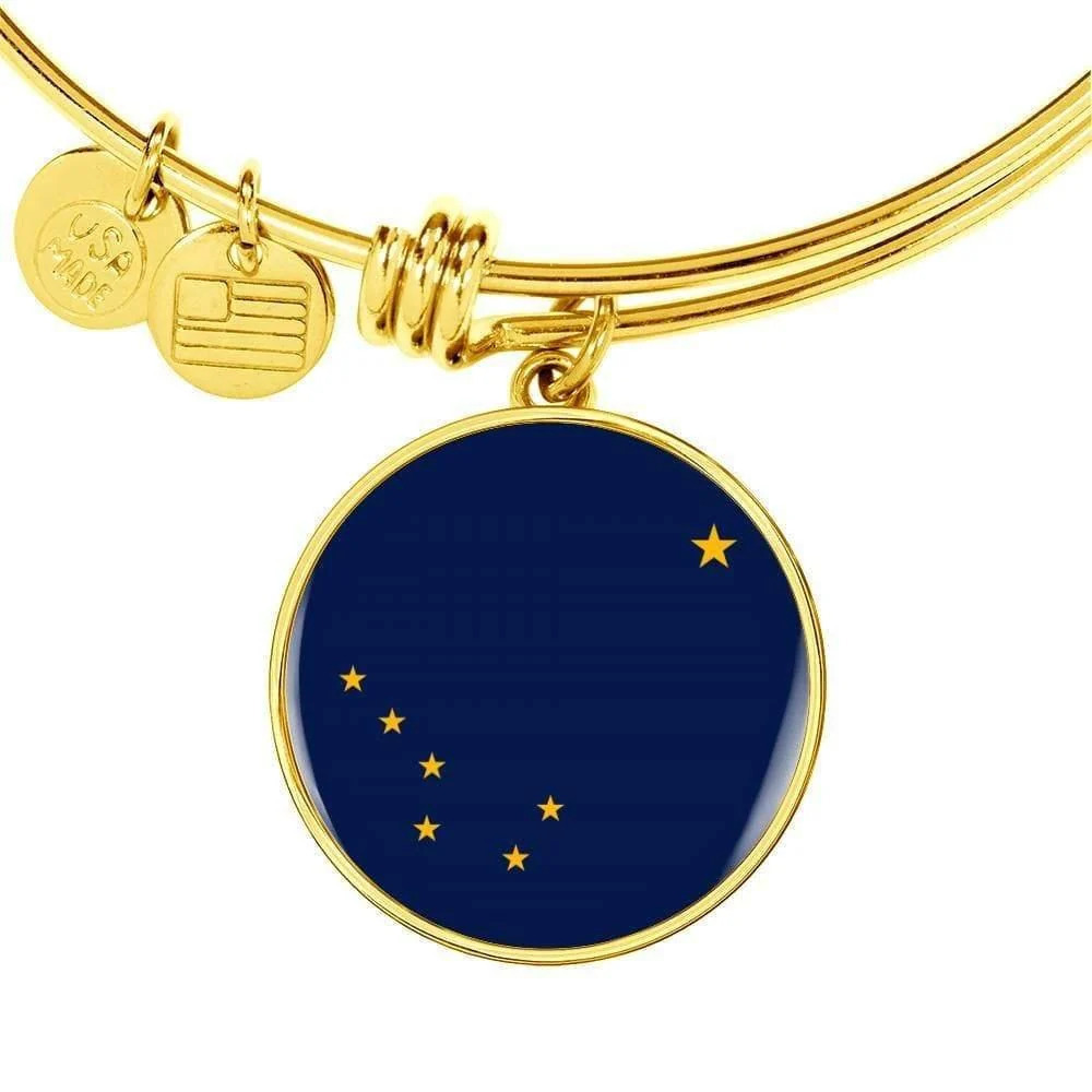 Alaska State Flag Bracelet Alaska Personalized Engraved Gold Circle Bangle Brac